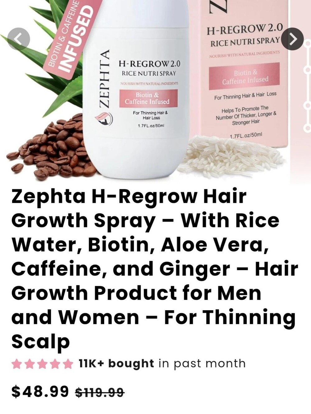 Zephta H-Regrow 2.0 Rice Nutri Spray – White Hair Growth Treatment